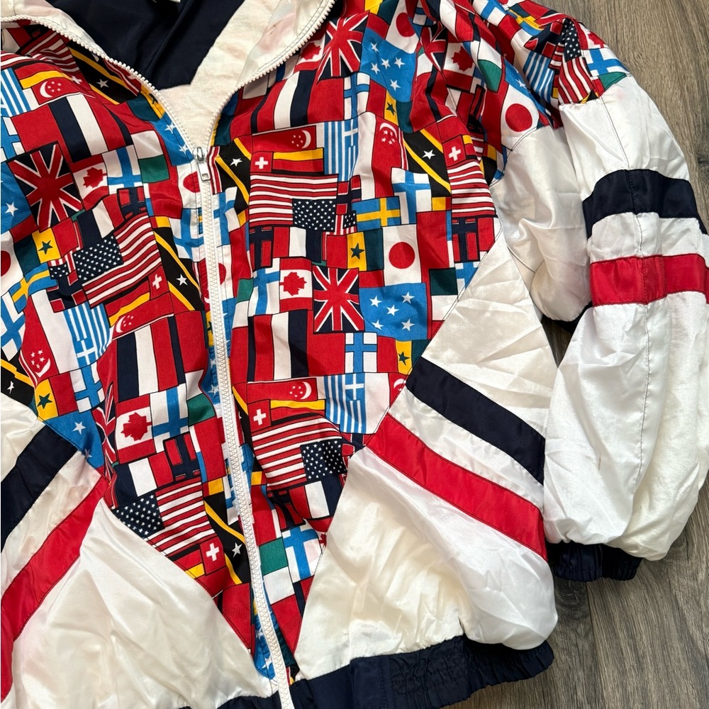 Lauren Brooke Multicolor Flag Pattern Puffer Wind… - image 2